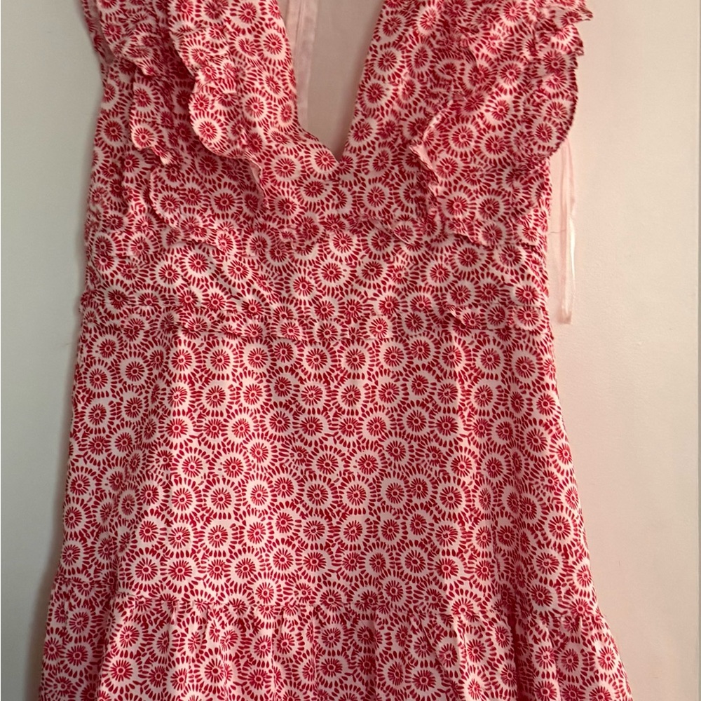 V-Neck Red Floral Ruffle Sundress - Picture 2 of 3